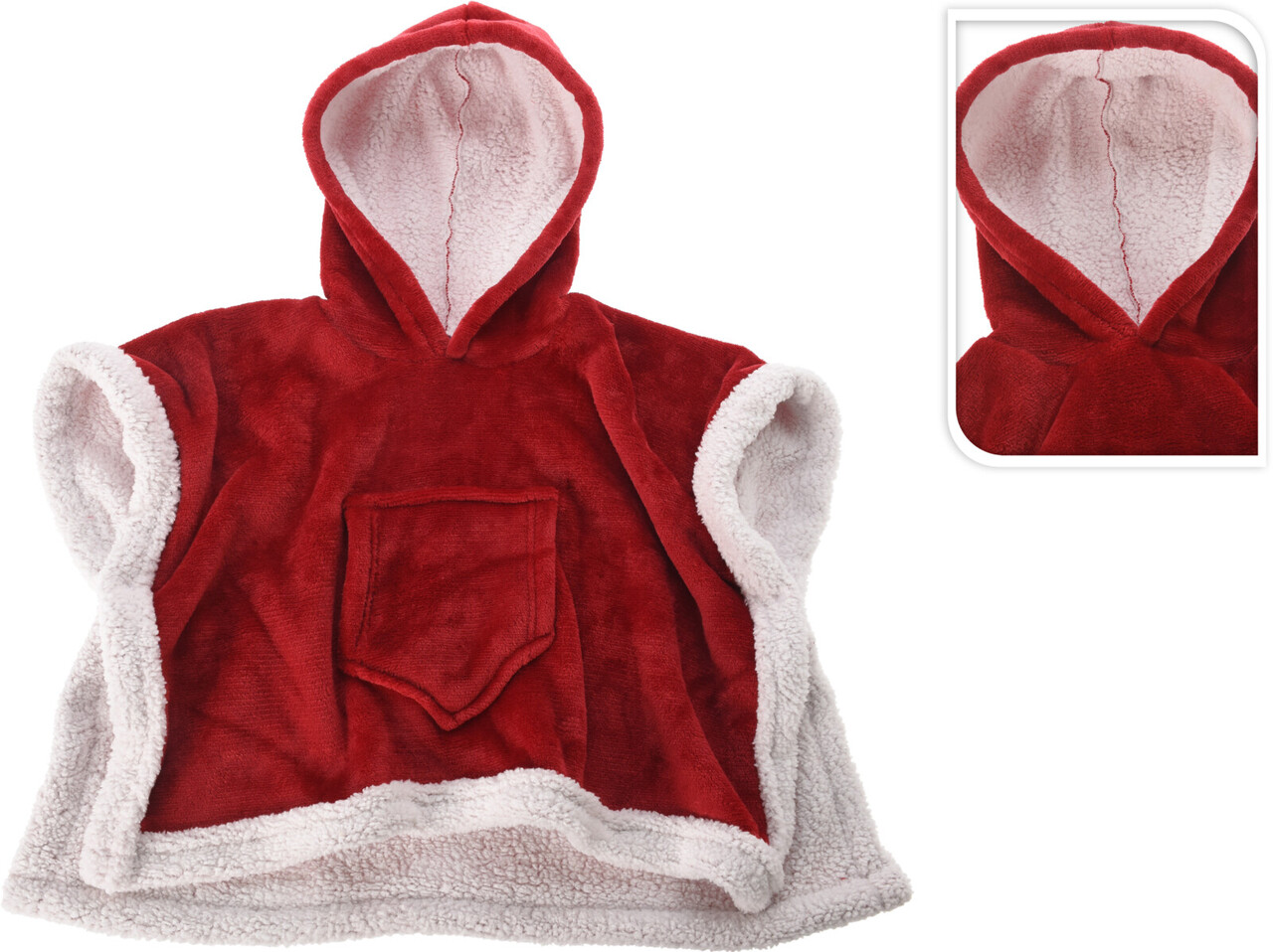 Costum poncho pentru copii Craciun, Excellent Houseware, +3 ani, 70x100 cm, poliester pufos, alb/rosu - imagine 3